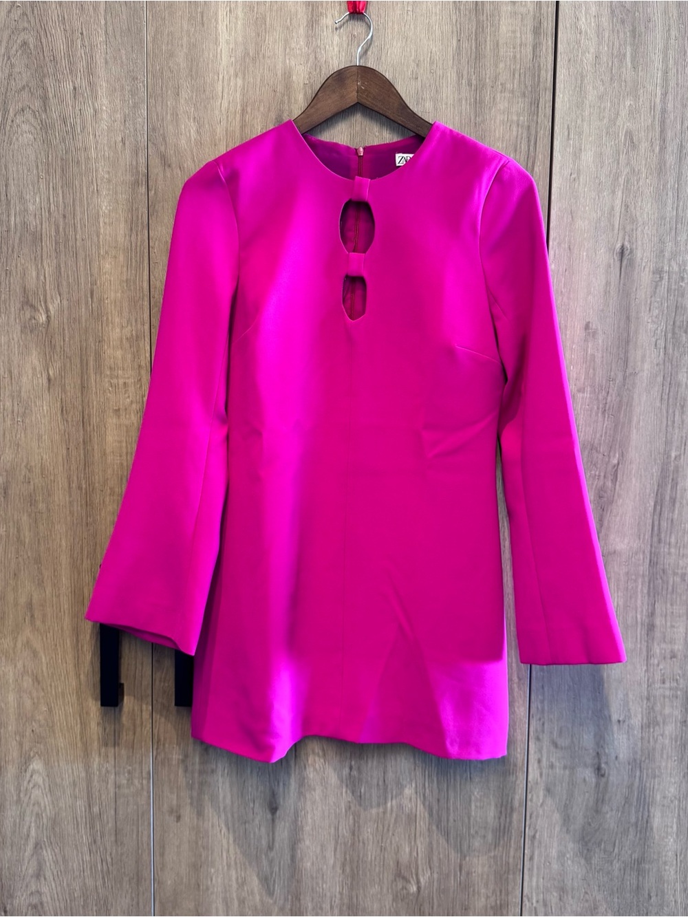 Barbiecore Zara Pink Mod Mini A-Line Drape Dress S Bell Sleeves Dopamine